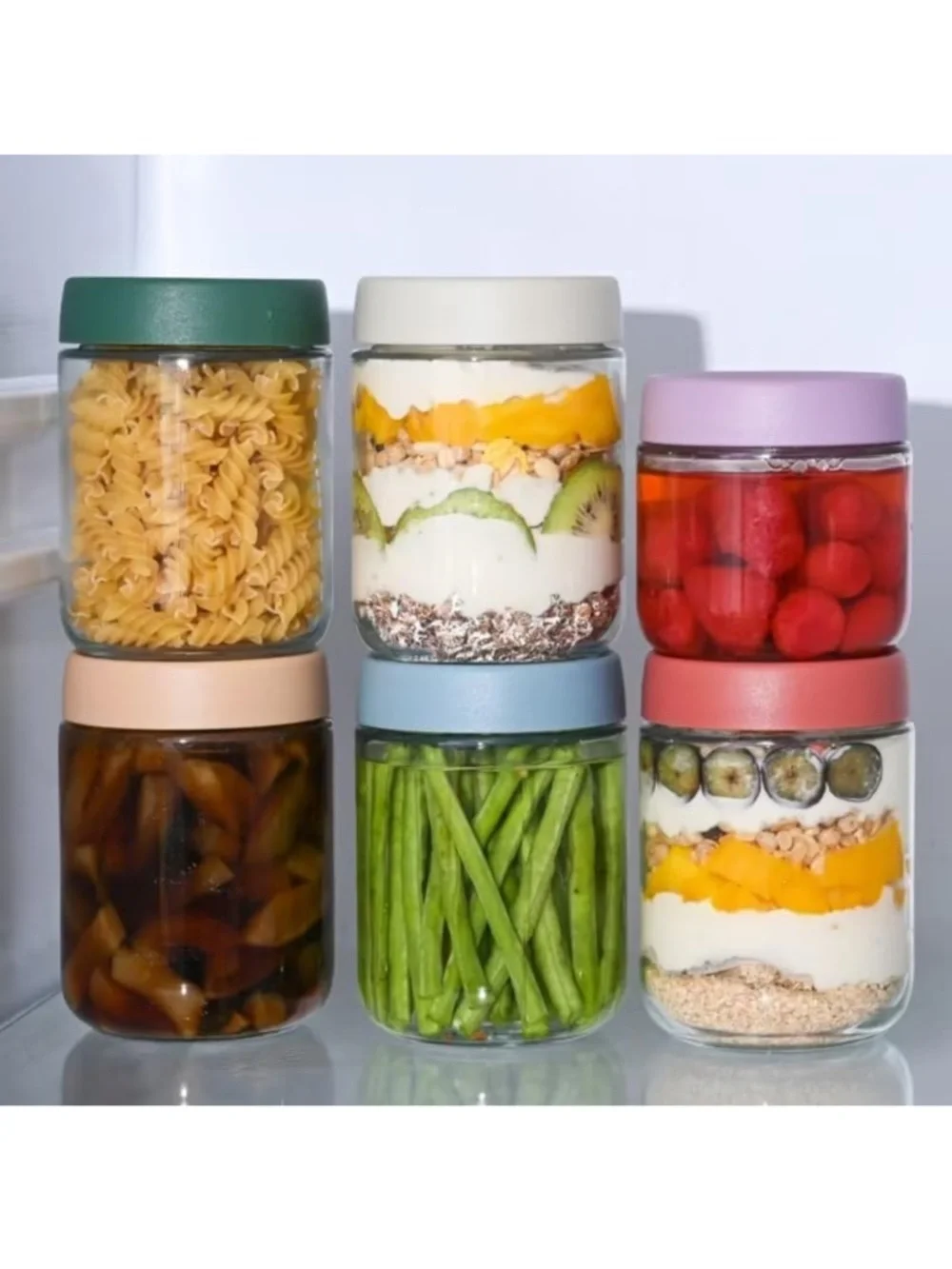 Overnight Oats Containers with Lids 16 oz Glass Jars 6 Pack Glass Mason